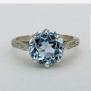 18k white gold over S925 stamped Aquamarine ring